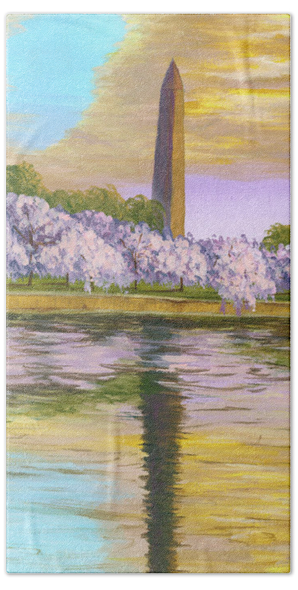 Washington Hand Towel featuring the painting Washington Monument by Darice Machel McGuire