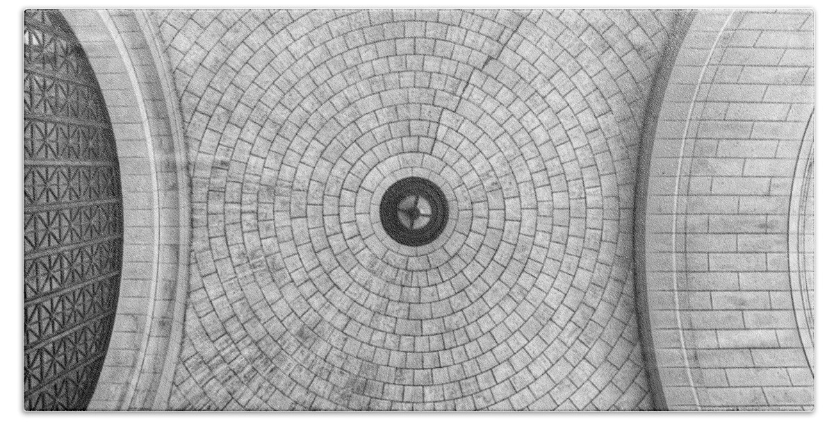 Union Station Hand Towel featuring the photograph Washington Union Station Ceiling 2 Washington D.C. - Black and White by Marianna Mills
