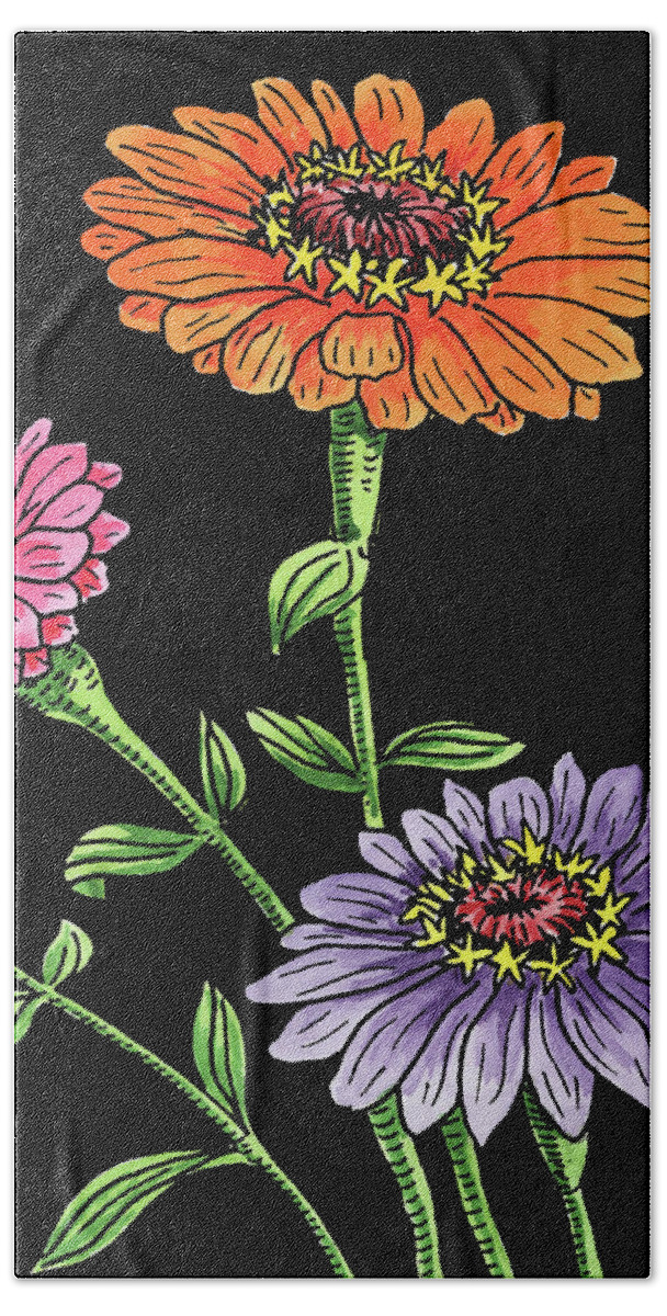 Zinnia Hand Towel featuring the painting Watercolor Flowers Zinnia by Irina Sztukowski