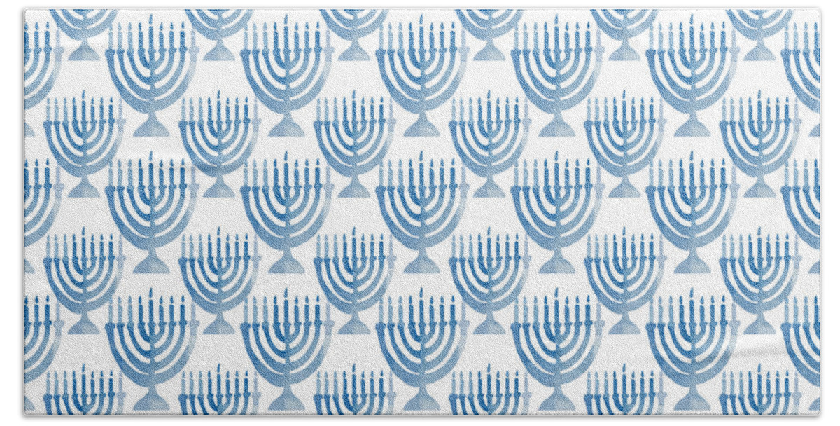 Hanukkah Hand Towel featuring the digital art Watercolor Menorahs- Art by Linda Woods by Linda Woods