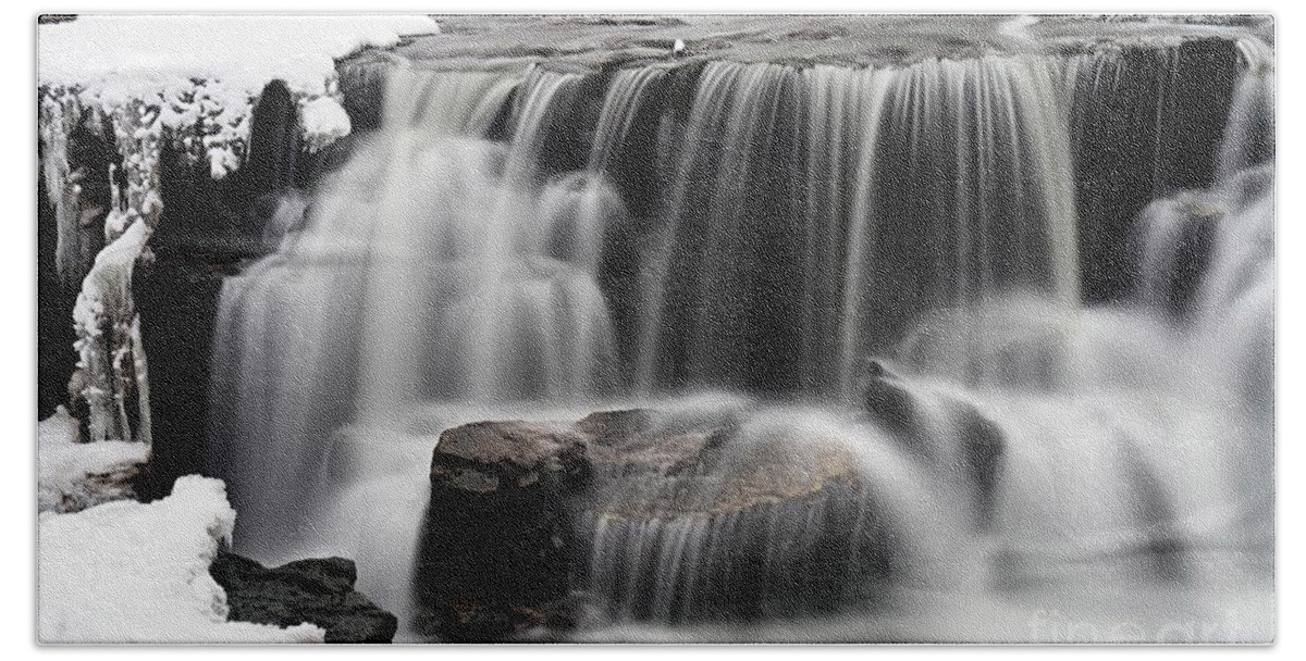 Photography Hand Towel featuring the photograph Waterfall and Snow by Larry Ricker