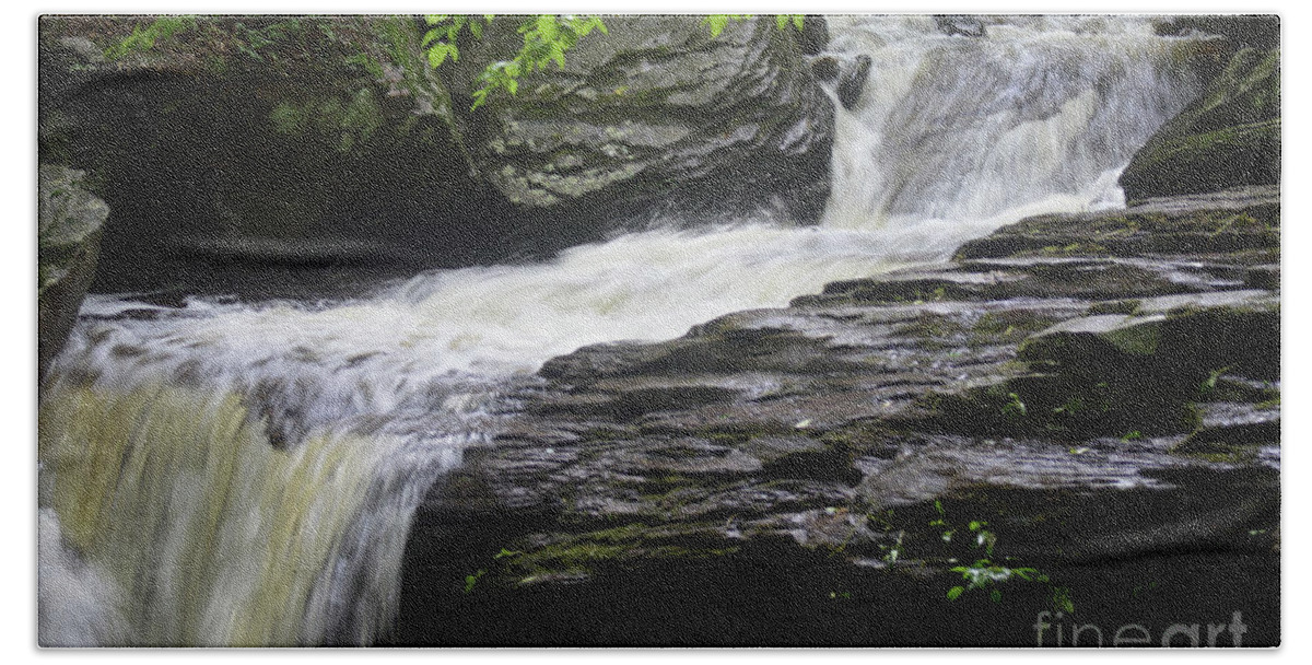 Green Hand Towel featuring the photograph Waterfall at Ricketts Glen by Aicy Karbstein