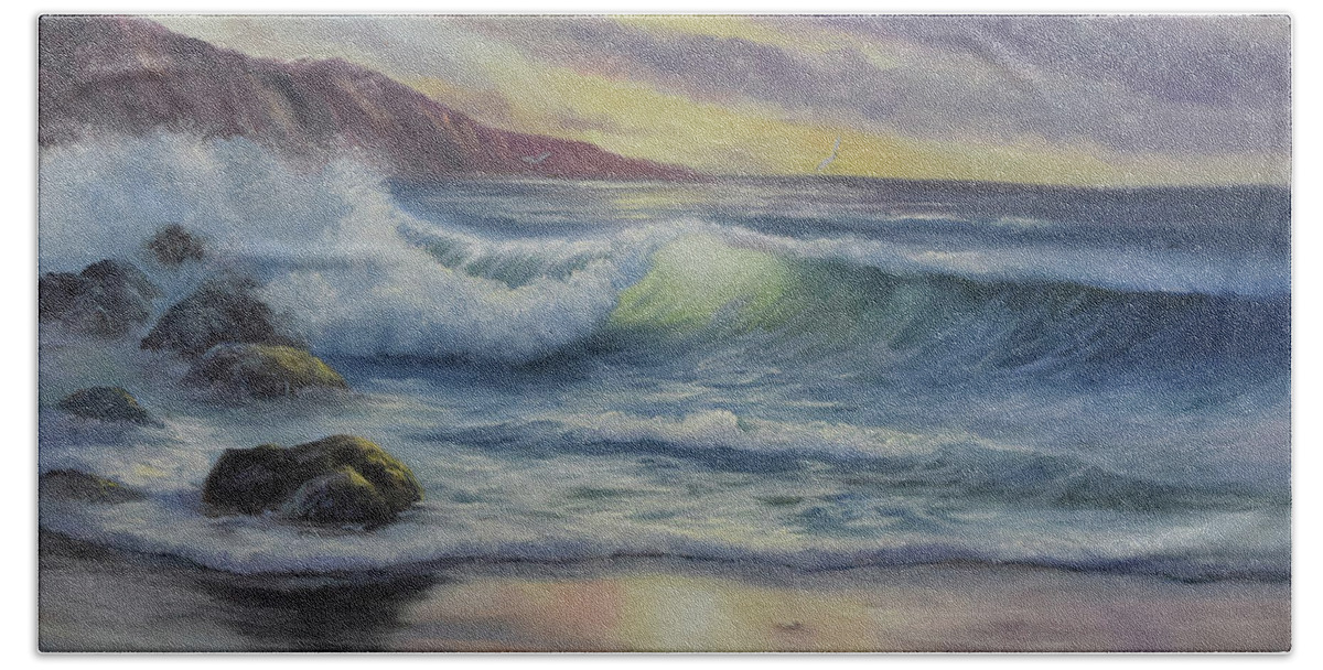 Sea Hand Towel featuring the painting Seacoast Sunrise by Lynne Pittard