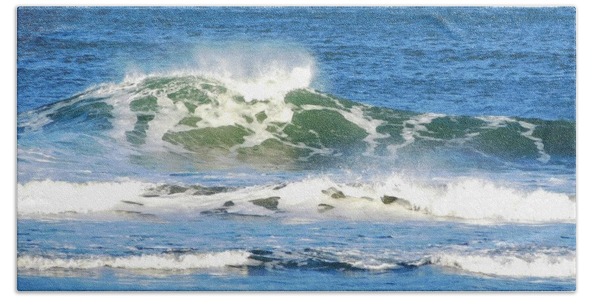 Sea Hand Towel featuring the photograph - Waves at Long Sands, York ME by THERESA Nye