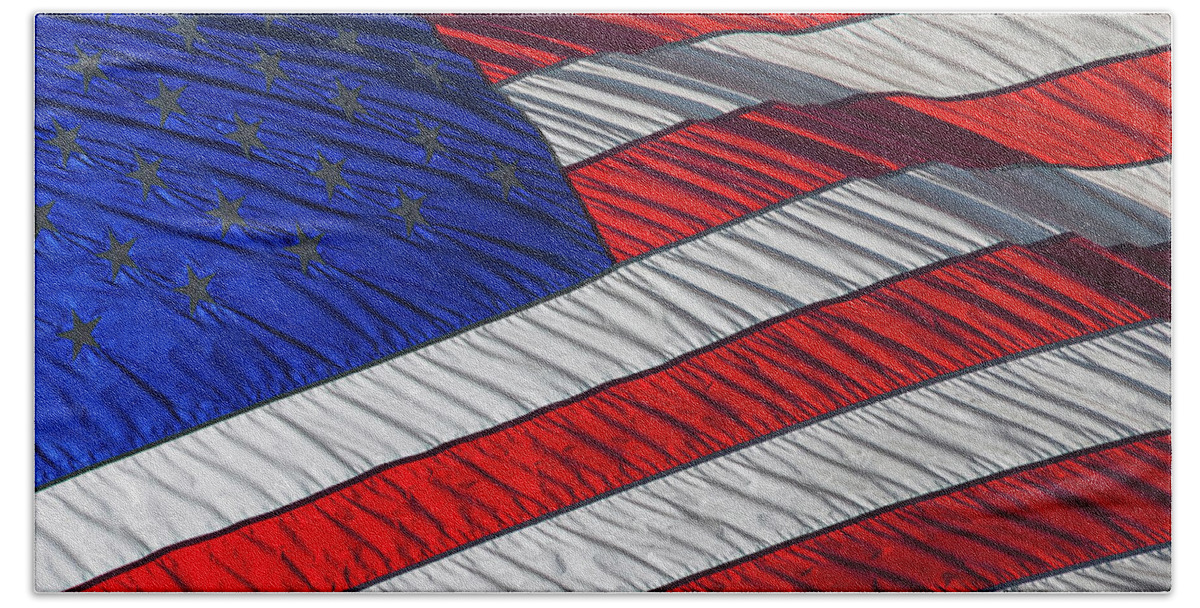 American Flag Hand Towel featuring the photograph Waving American Flag by David Smith