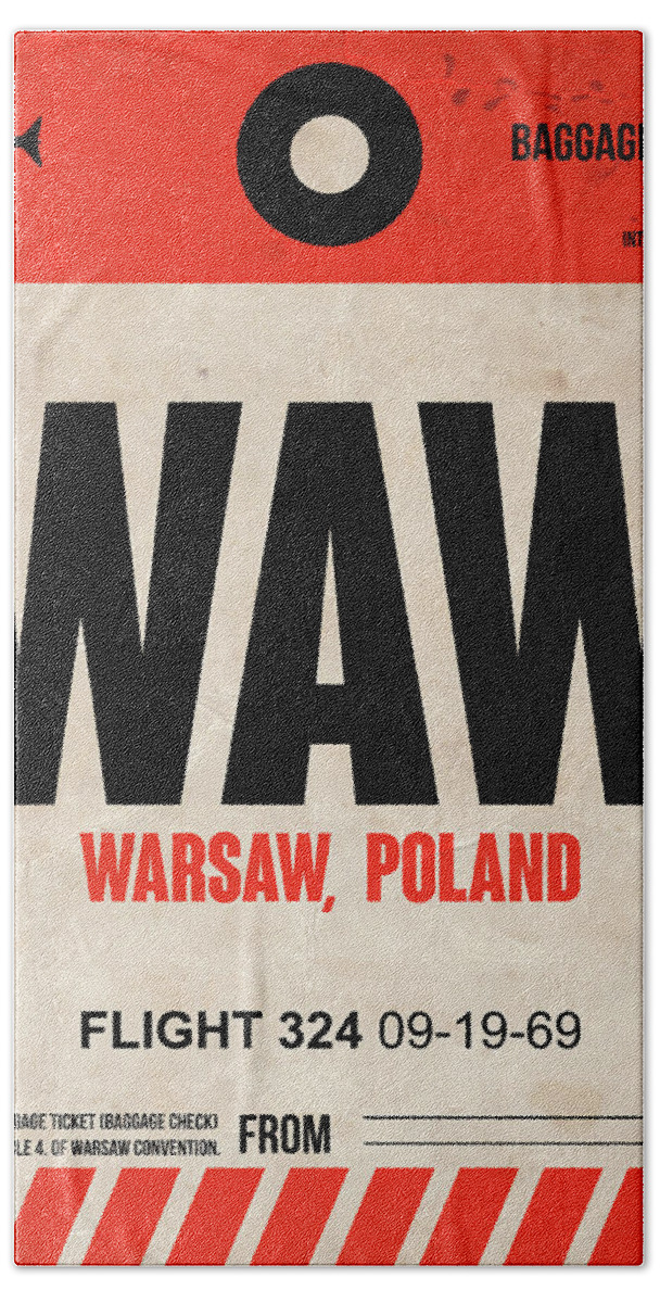 Vacation Hand Towel featuring the digital art WAW Warsaw Luggage Tag I by Naxart Studio