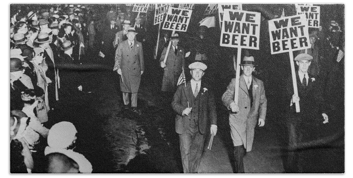 Prohibition Hand Towel featuring the photograph We Want Beer by Jon Neidert