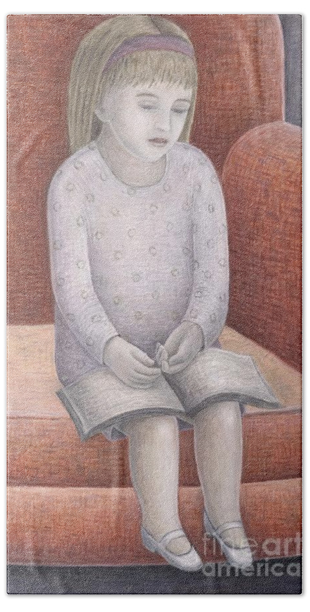 Wee Reader Bath Towel featuring the painting Wee Reader, 2005 by Ruth Addinall