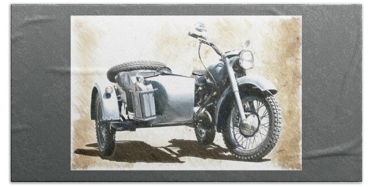 Motorcycle Bath Towel featuring the drawing Wehrmacht BMW 500 with Sidecar - DWP4344066 by Dean Wittle
