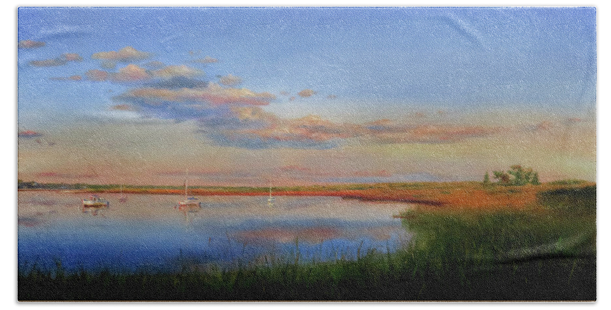 Cape Cod Hand Towel featuring the painting West Bay Landing, Osterville by Jonathan Gladding