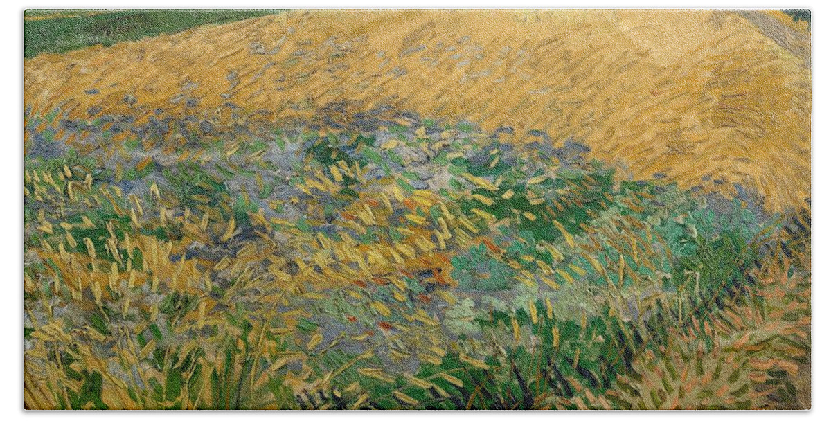 Oil On Canvas On Cardboard Hand Towel featuring the painting Wheatfield. by Vincent van Gogh -1853-1890-