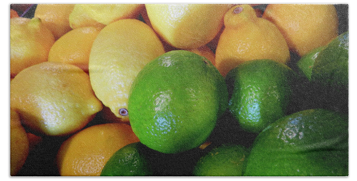 Limes Bath Towel featuring the photograph When Life Hands You Lemons and Limes... by Linda Stern