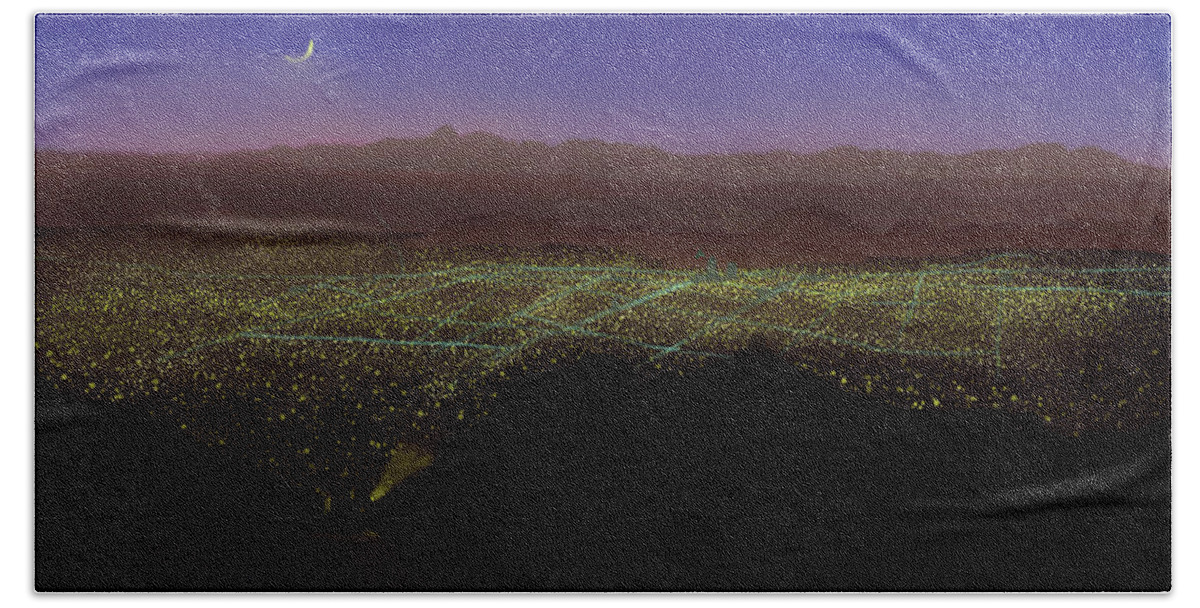 Tucson Hand Towel featuring the digital art When Tucson's Lights Flicker On by Chance Kafka