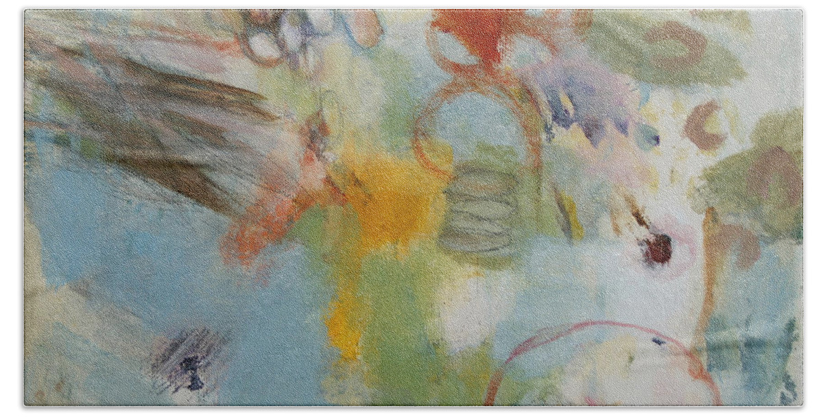 Abstract Bath Towel featuring the painting Early Morning Whimsy by Janet Zoya