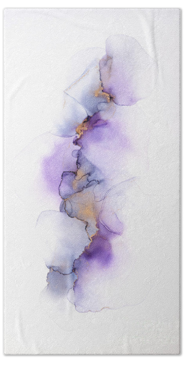 Alcohol Ink Hand Towel featuring the painting Whispy Floral Abstract Painting in Purple by Alissa Beth Photography