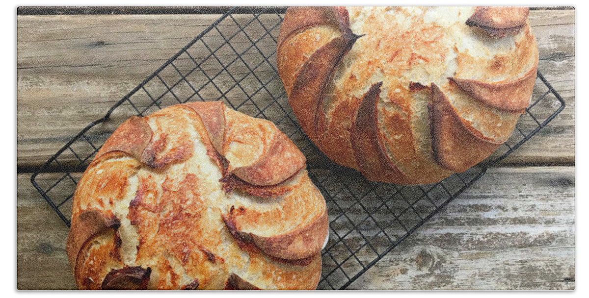 Bread Hand Towel featuring the photograph White and Rye Sourdough Swirls by Amy E Fraser
