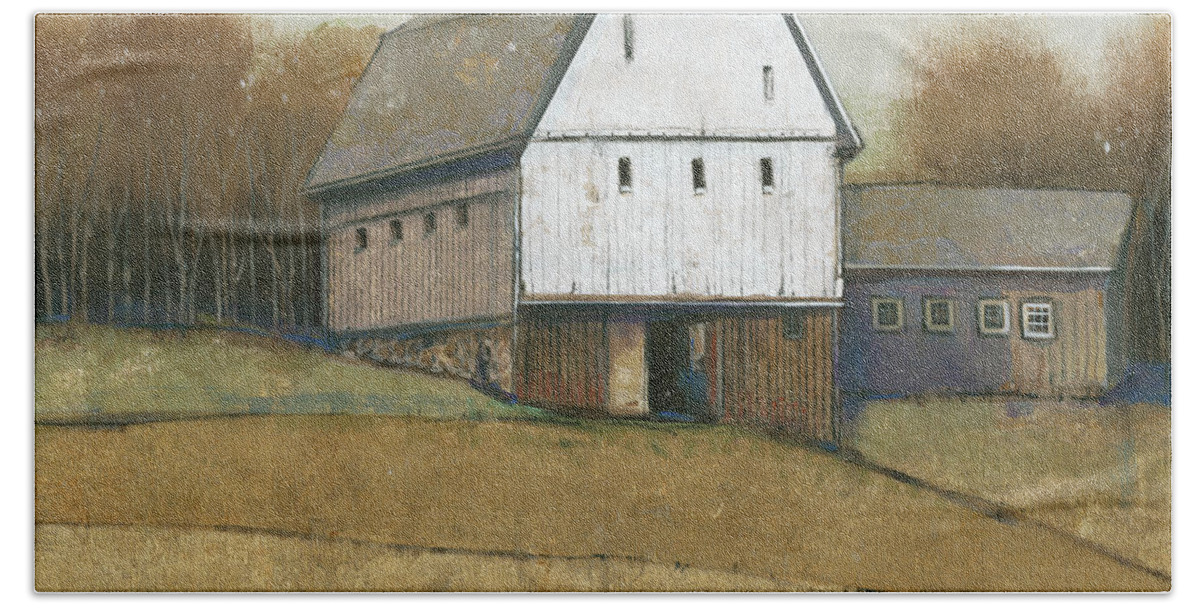 Landscapes Bath Sheet featuring the painting White Barn View II by Tim Otoole