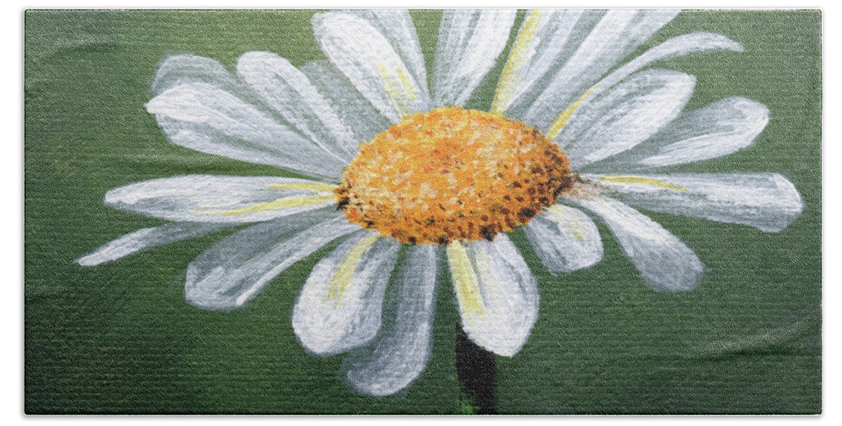 Daisy Bath Towel featuring the painting White Daisy by Annie Troe