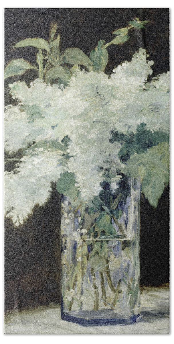 Edouard Manet Hand Towel featuring the painting White Lilac, 1882 by Edouard Manet