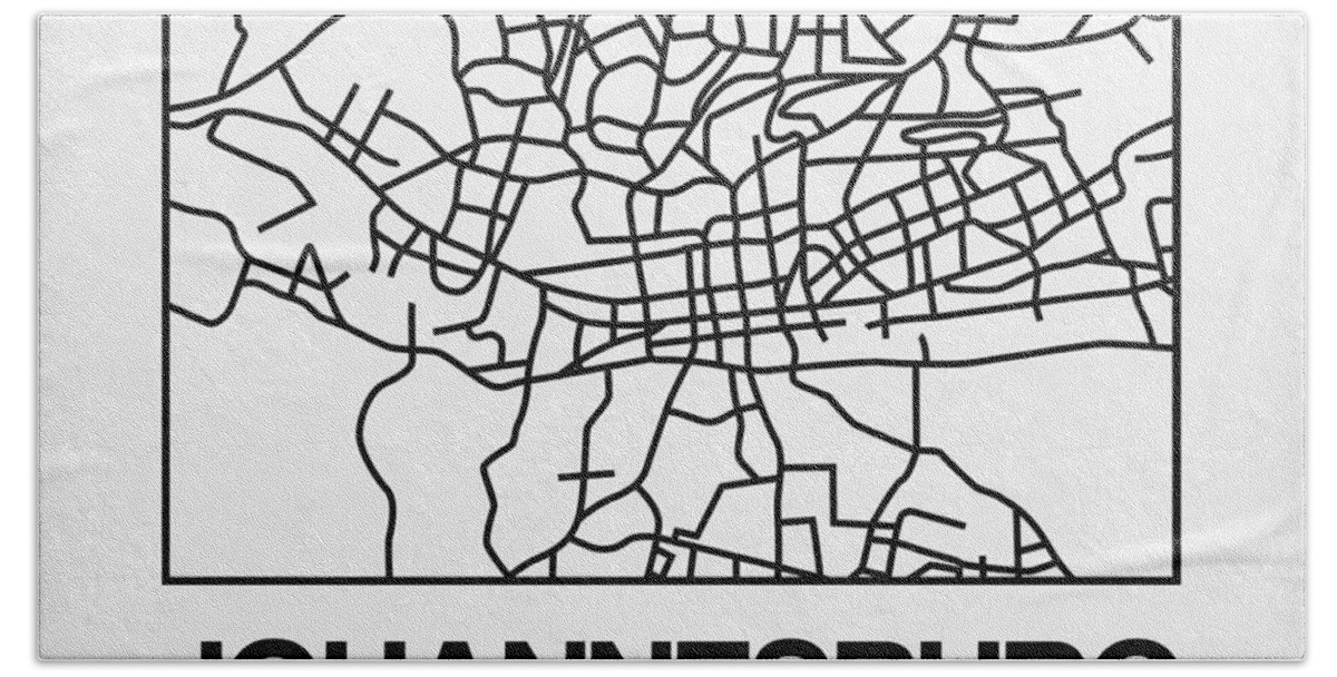 Johannesburg Hand Towel featuring the digital art White Map of Johannesburg by Naxart Studio