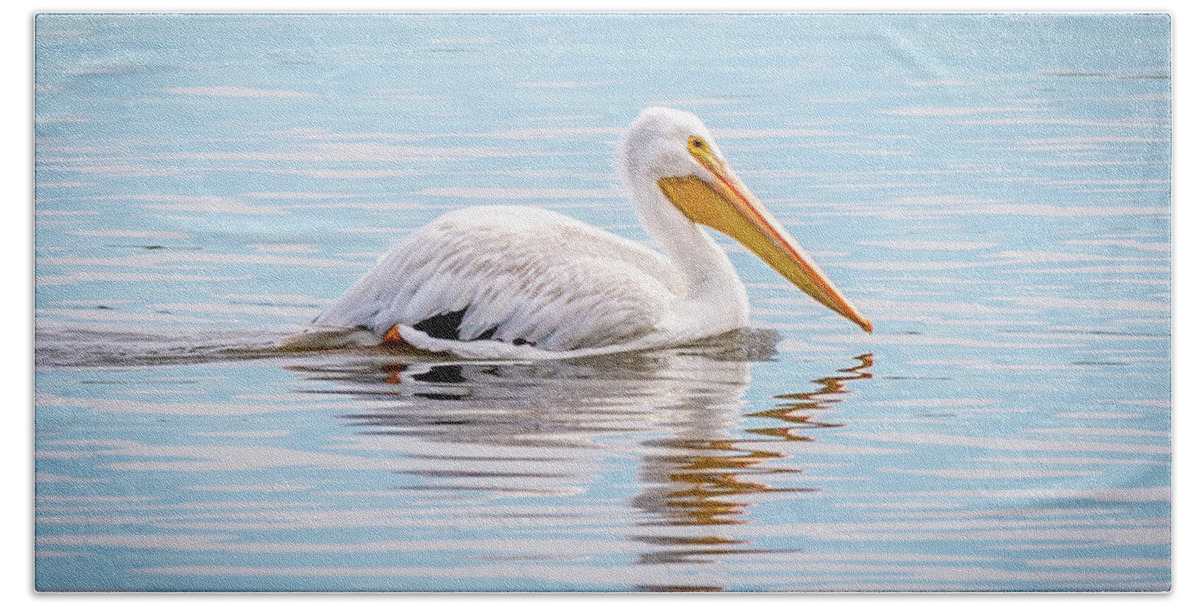 White Pelican Hand Towel featuring the photograph White Pelican by David Wagenblatt