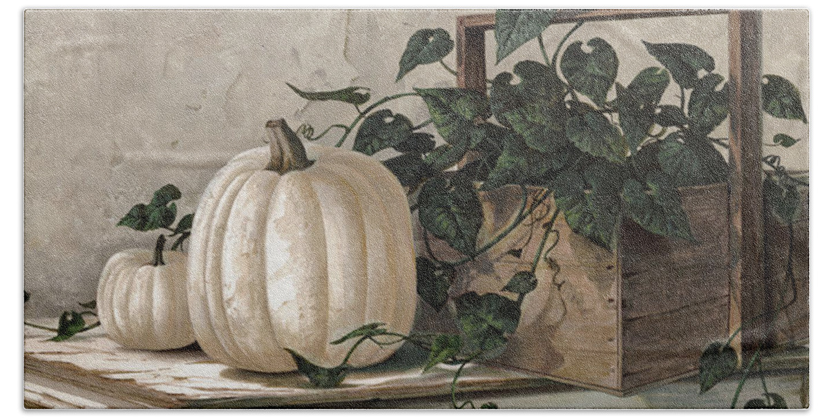 Michael Humphries Hand Towel featuring the painting White Pumpkins by Michael Humphries