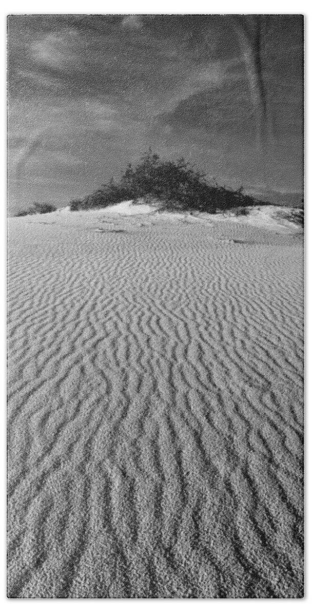 White Sands Bath Towel featuring the photograph White Sands New Mexico waves in black and white by Chance Kafka