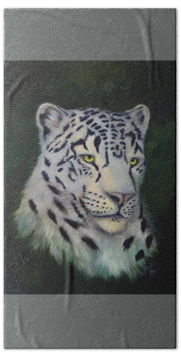 White Snow Leopard Bath Towel featuring the painting Snow Leopard by Lynne Pittard