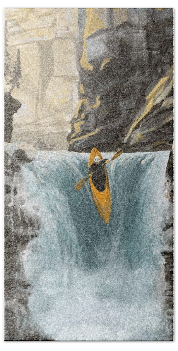 Kayak Bath Towel featuring the painting White water kayaking by Sassan Filsoof