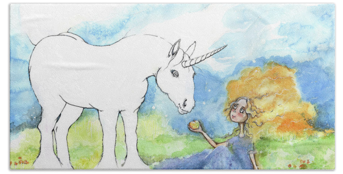 Horse Bath Towel featuring the painting Why don't you color my unicorn by yourself by Ang El
