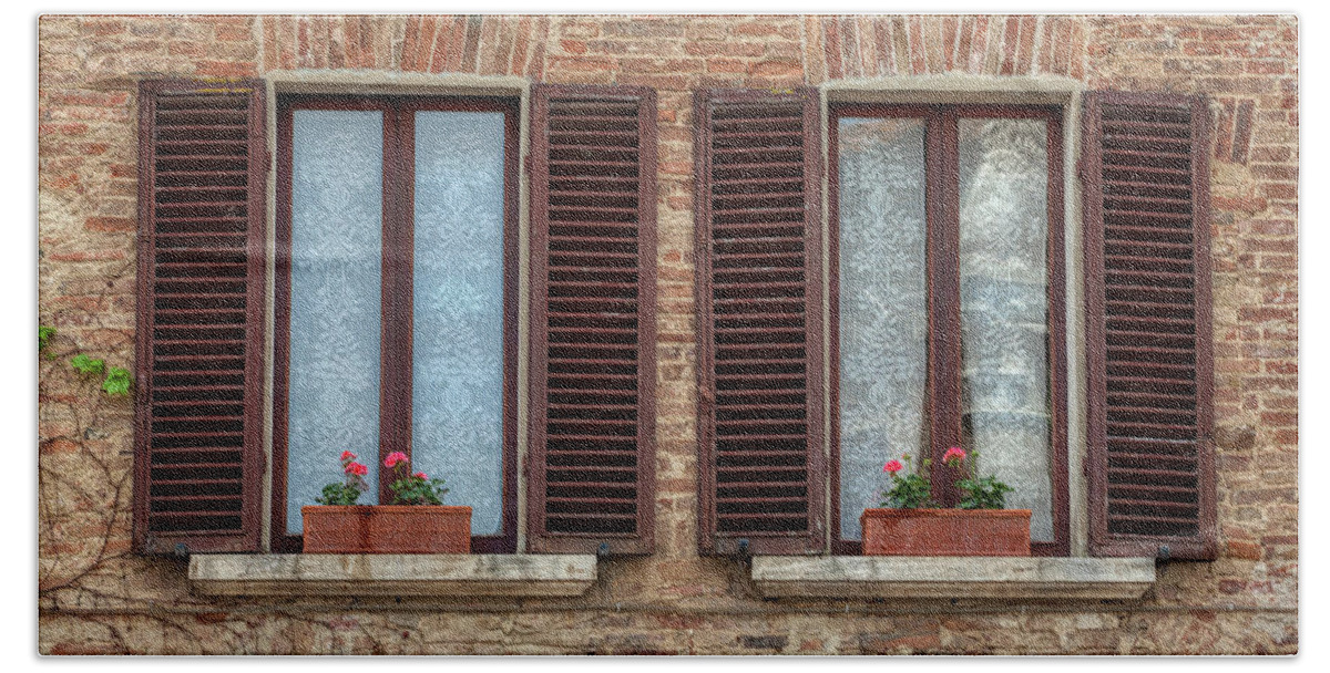 Tuscany Hand Towel featuring the photograph Window Flowers of Tuscany #1 by David Letts