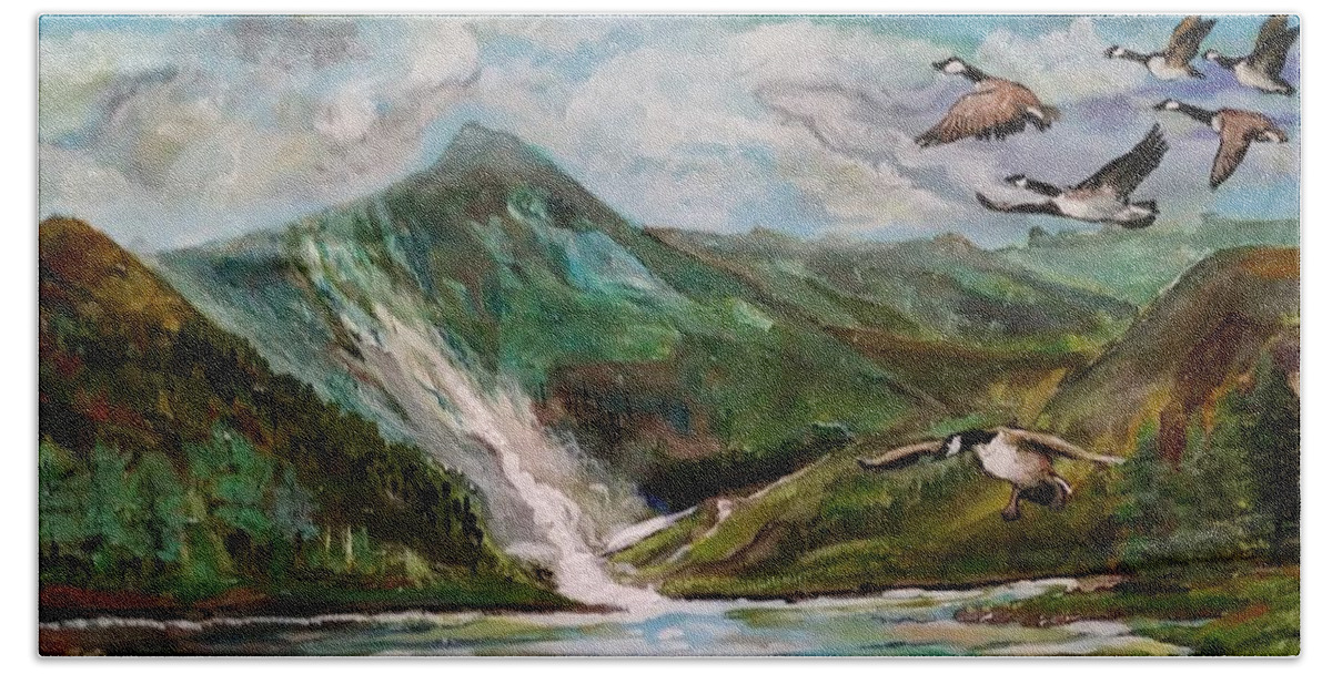 Geese Hand Towel featuring the painting Wild Geese by Mike Benton