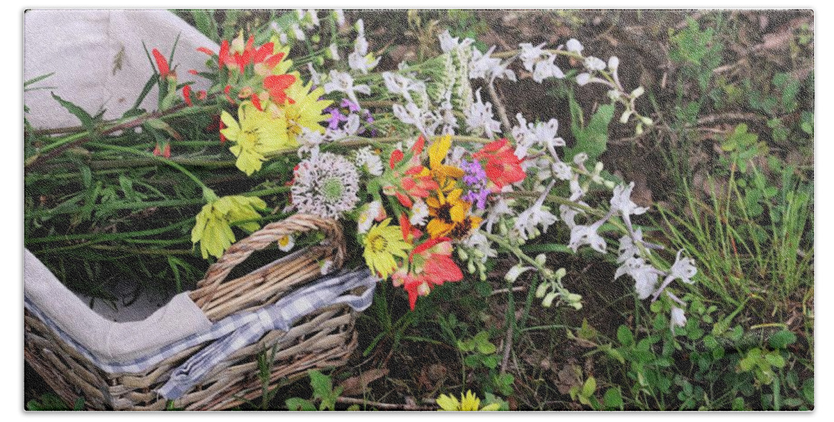Nature Bath Towel featuring the photograph Wildflowers in a Basket by Sheila Brown