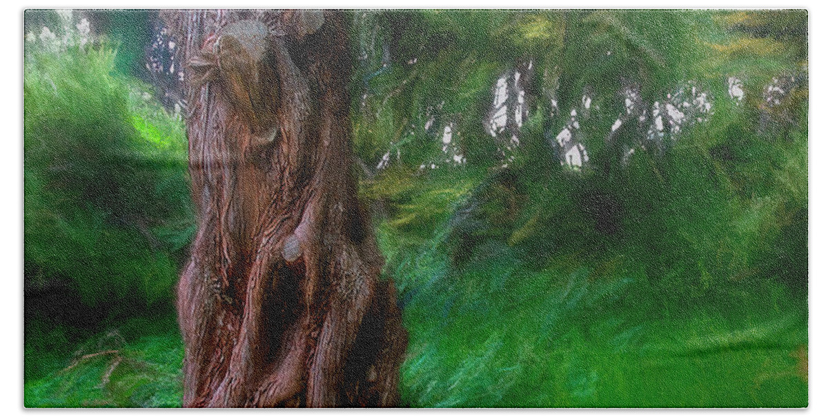 Tree Bath Towel featuring the photograph Wind in the Cedar by Wayne King
