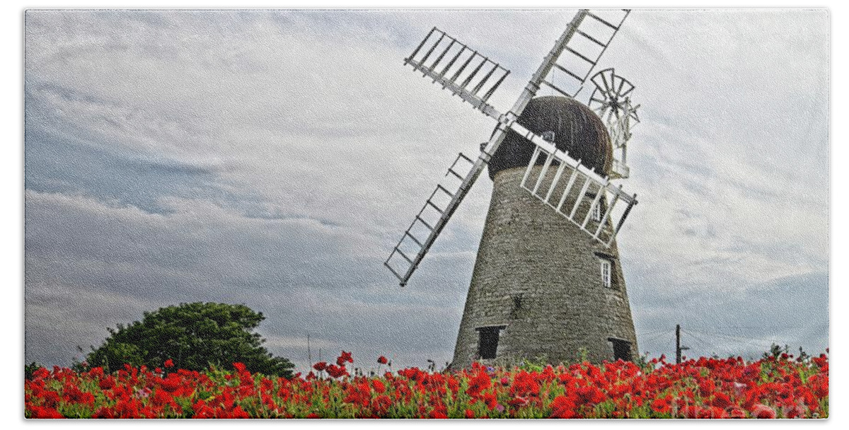 Poppies Bath Towel featuring the photograph Windmill and Poppies by Martyn Arnold