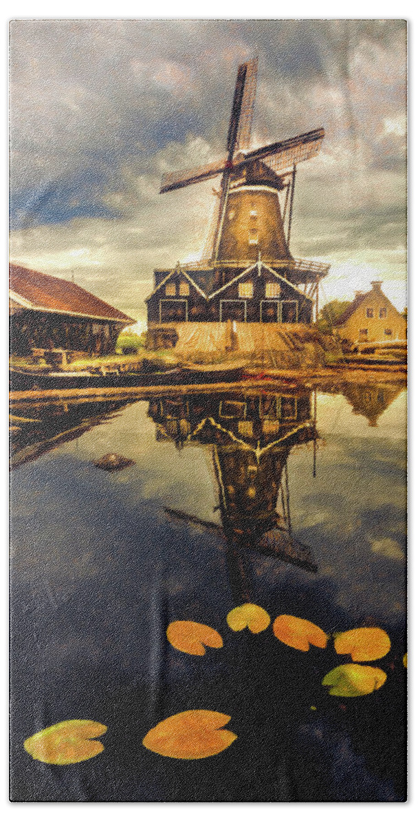 Barn Bath Towel featuring the photograph Windmill in the Dutch Countryside in Late Autumn by Debra and Dave Vanderlaan