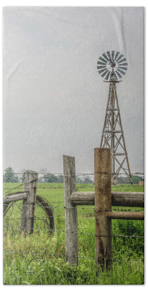Windmill Bath Towel featuring the photograph Windmill On Ok Hwy 11 Oklahoma Square by Bert Peake
