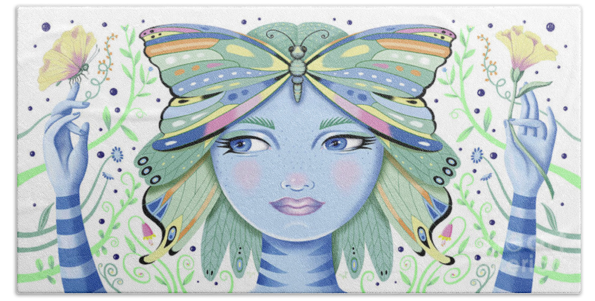 Fantasy Bath Towel featuring the digital art Insect Girl, Winga - Oblong White by Valerie White