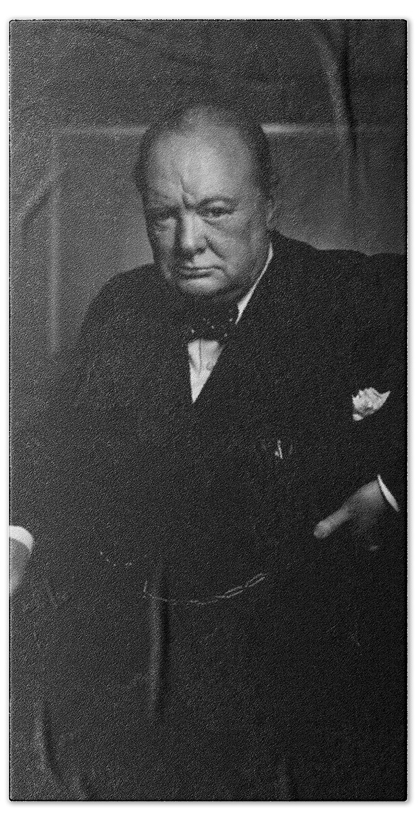 Churchill Hand Towel featuring the photograph Winston Churchill Portrait - The Roaring Lion - Yousuf Karsh by War Is Hell Store