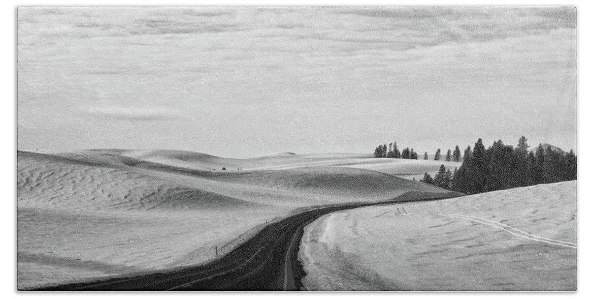 Winter Bath Towel featuring the photograph Winter Country Road 2 BW by Tatiana Travelways