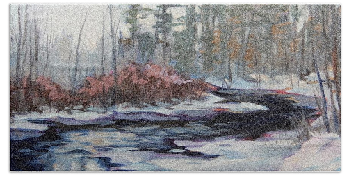 River Bath Towel featuring the painting Winter Curve by K M Pawelec
