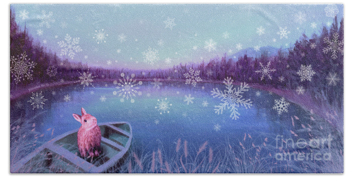 Stirrup Lake Bath Towel featuring the painting Winter Dream by Yoonhee Ko
