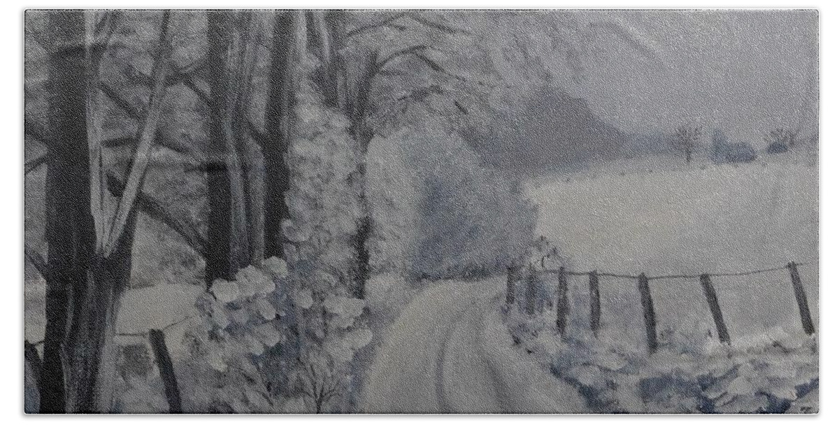 Landscape Bath Towel featuring the painting Winter Lane by Lisa MacDonald