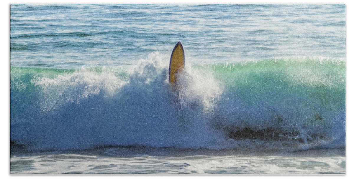 Surf Wipeout Hand Towel featuring the photograph Wipeout Wave by Chris Spencer