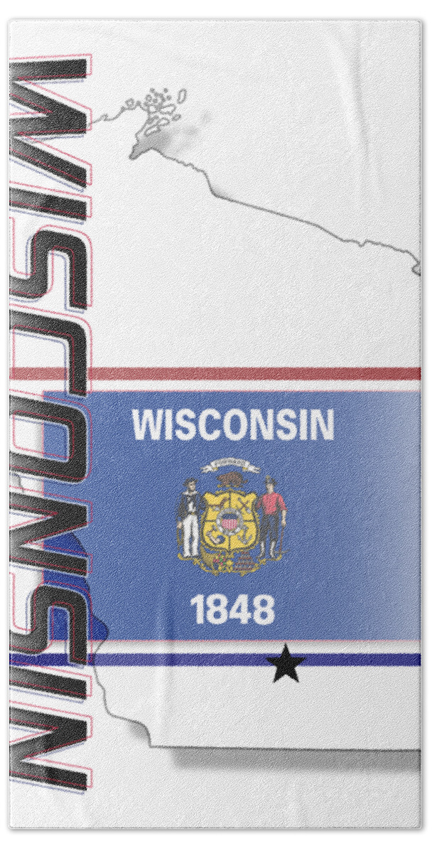 Wisconsin Bath Towel featuring the digital art Wisconsin State Vertical Print by Rick Bartrand