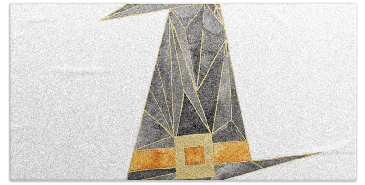 Witches Hand Towel featuring the mixed media Witches Hat With Gold by Nola James