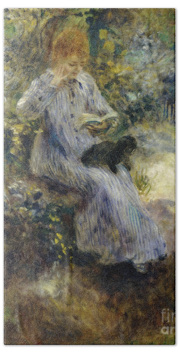 Friend Hand Towel featuring the painting Woman And Black Dog; Femme Au Chien Noir, 1874 by Pierre Auguste Renoir
