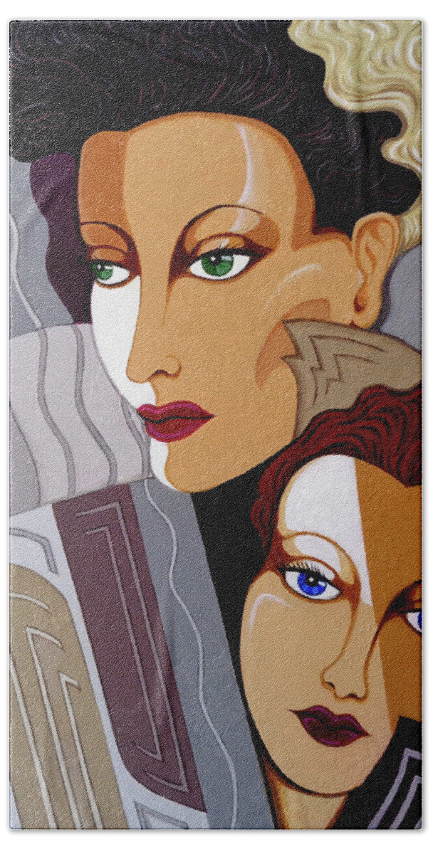 Art Deco Hand Towel featuring the painting Woman Times Three by Tara Hutton