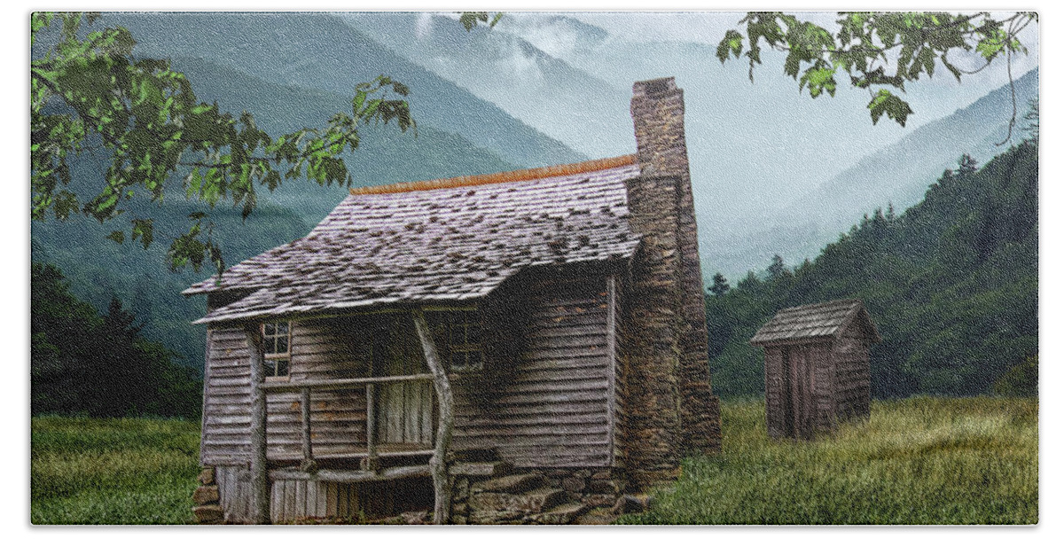 Art Bath Towel featuring the photograph Wood Cabin in the Hills by Randall Nyhof