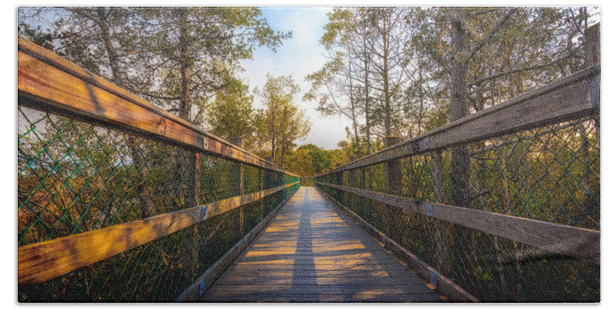 Wood Bath Towel featuring the photograph Wooden Walking Path by Mike Whalen